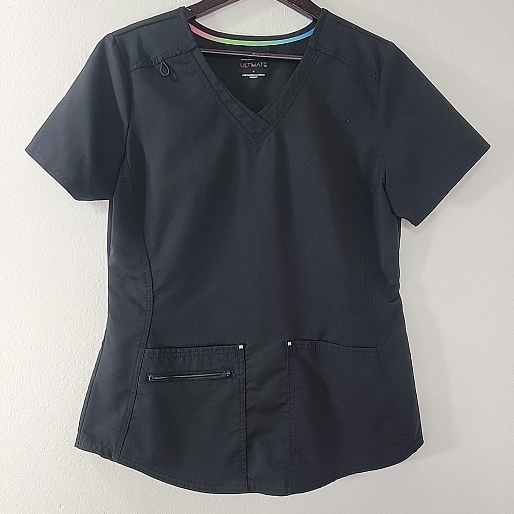 Scrubstar Women's Scrub Top Black Size Medium V-Neck Front Pockets